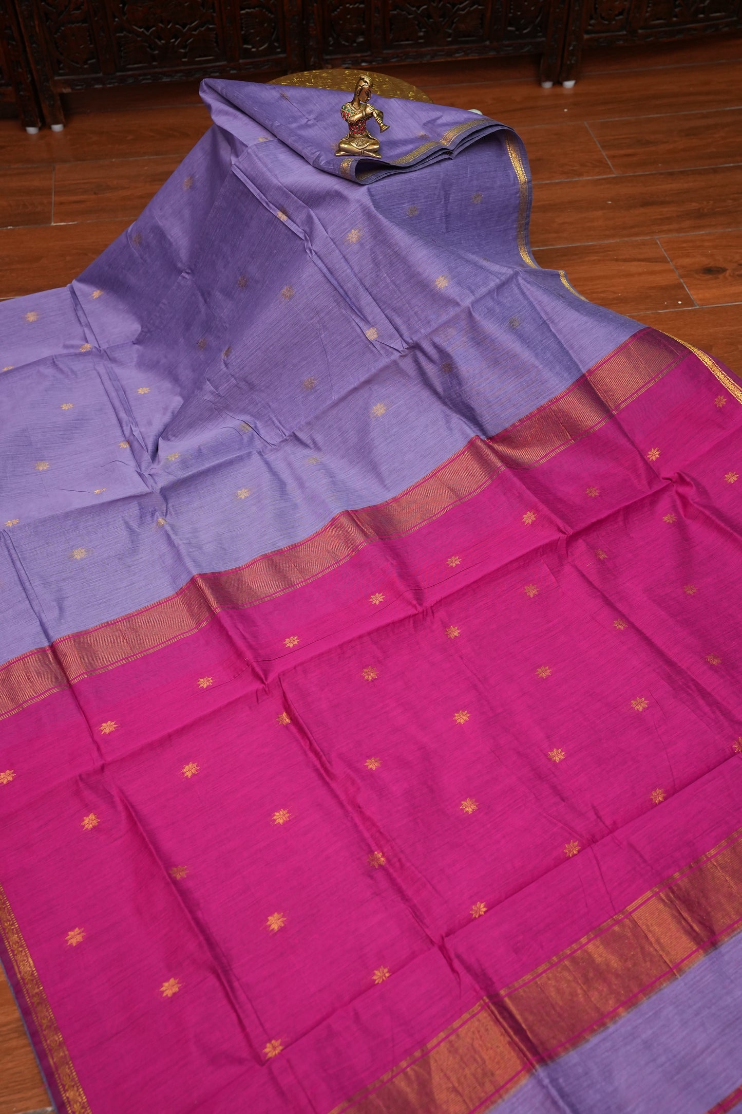 Semi Maheshwari Silk Cotton Saree – Lavender & Rani Pink with Zari Buttas