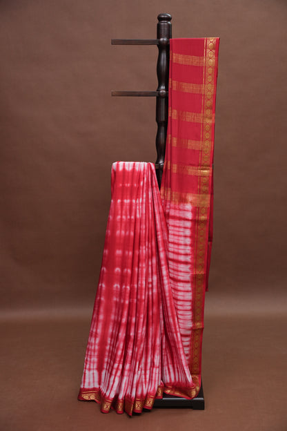 Shibori Tie & Dye Pure Crepe Mysore Silk Saree - Deep Red