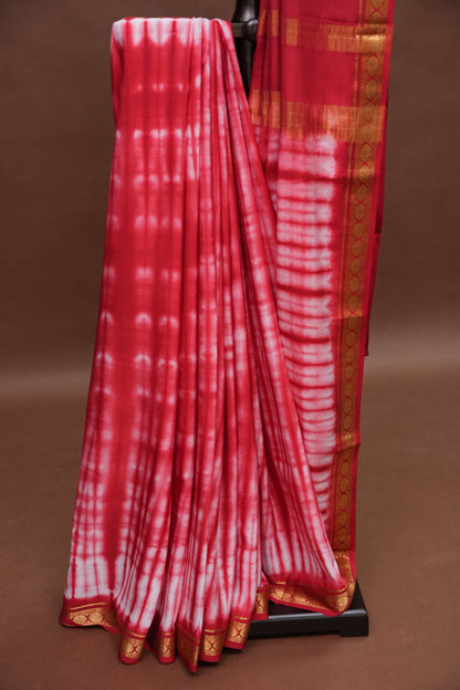 Shibori Tie & Dye Pure Crepe Mysore Silk Saree - Deep Red