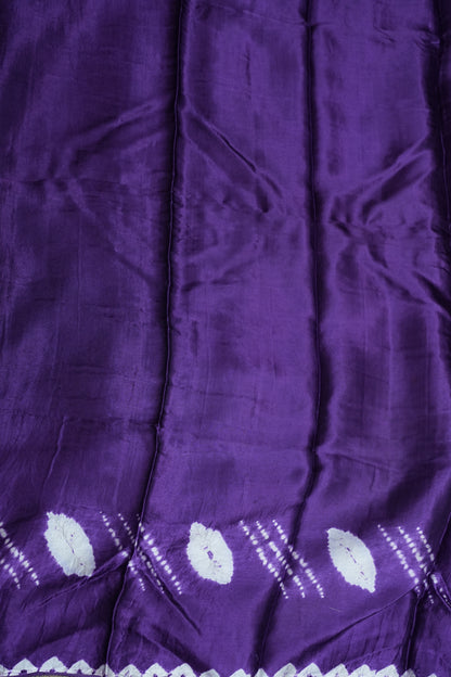 Pure Gajji Silk Bandhani Saree – Royal Purple with Spiral Bandhej Pallu & Gold Tissue Border
