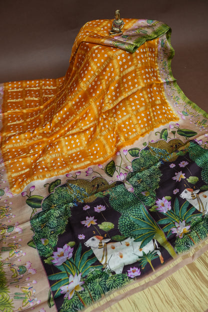 Subarnam's Exclusive Statement Saree – Pure Modal Silk Bandhani & Kalamkari Saree
