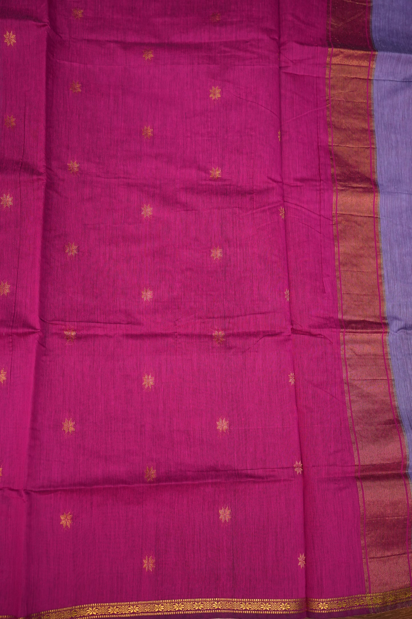 Semi Maheshwari Silk Cotton Saree – Lavender & Rani Pink with Zari Buttas
