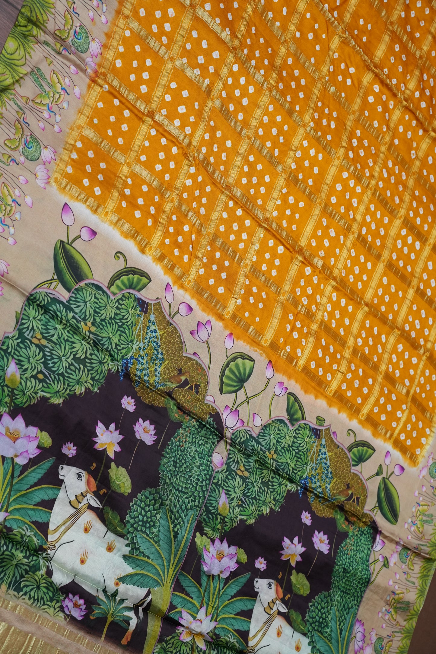 Subarnam's Exclusive Statement Saree – Pure Modal Silk Bandhani & Kalamkari Saree