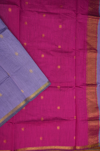Semi Maheshwari Silk Cotton Saree – Lavender & Rani Pink with Zari Buttas