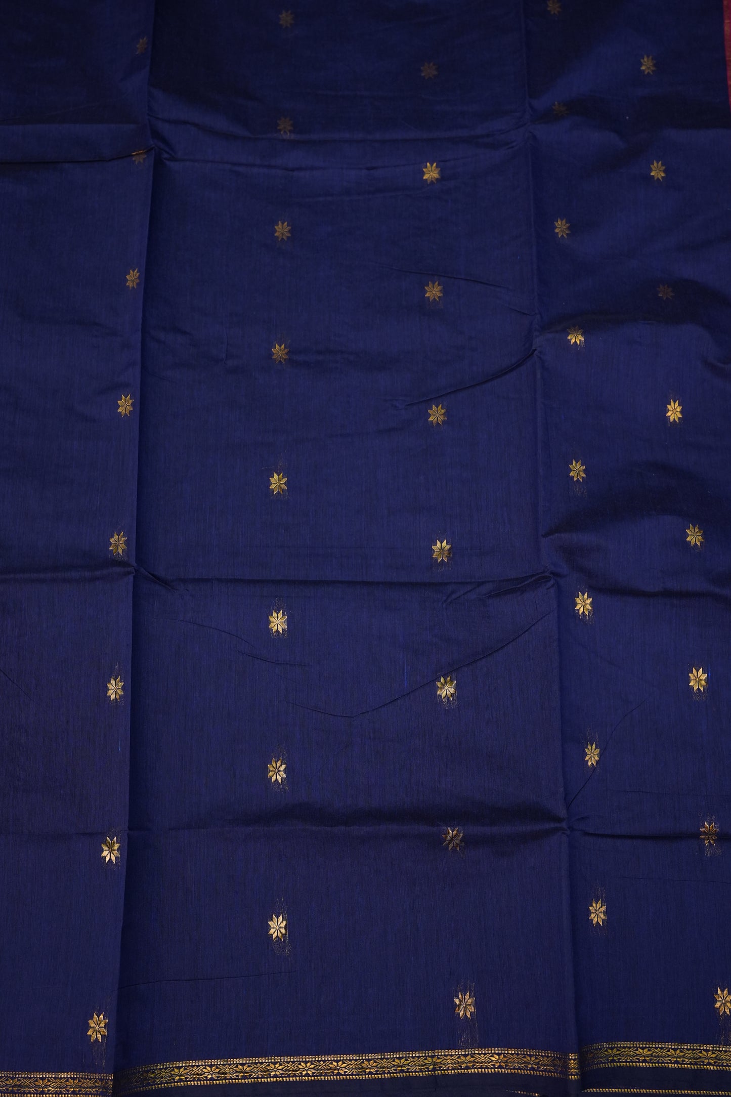 Semi Maheshwari Silk Cotton Saree – Navy Blue & Rani Pink with Zari Buttas