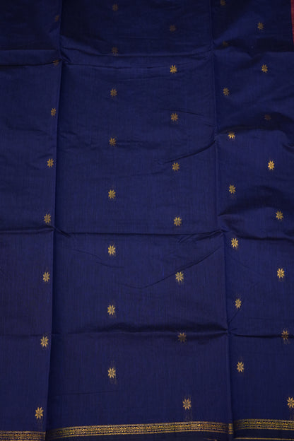 Semi Maheshwari Silk Cotton Saree – Navy Blue & Rani Pink with Zari Buttas