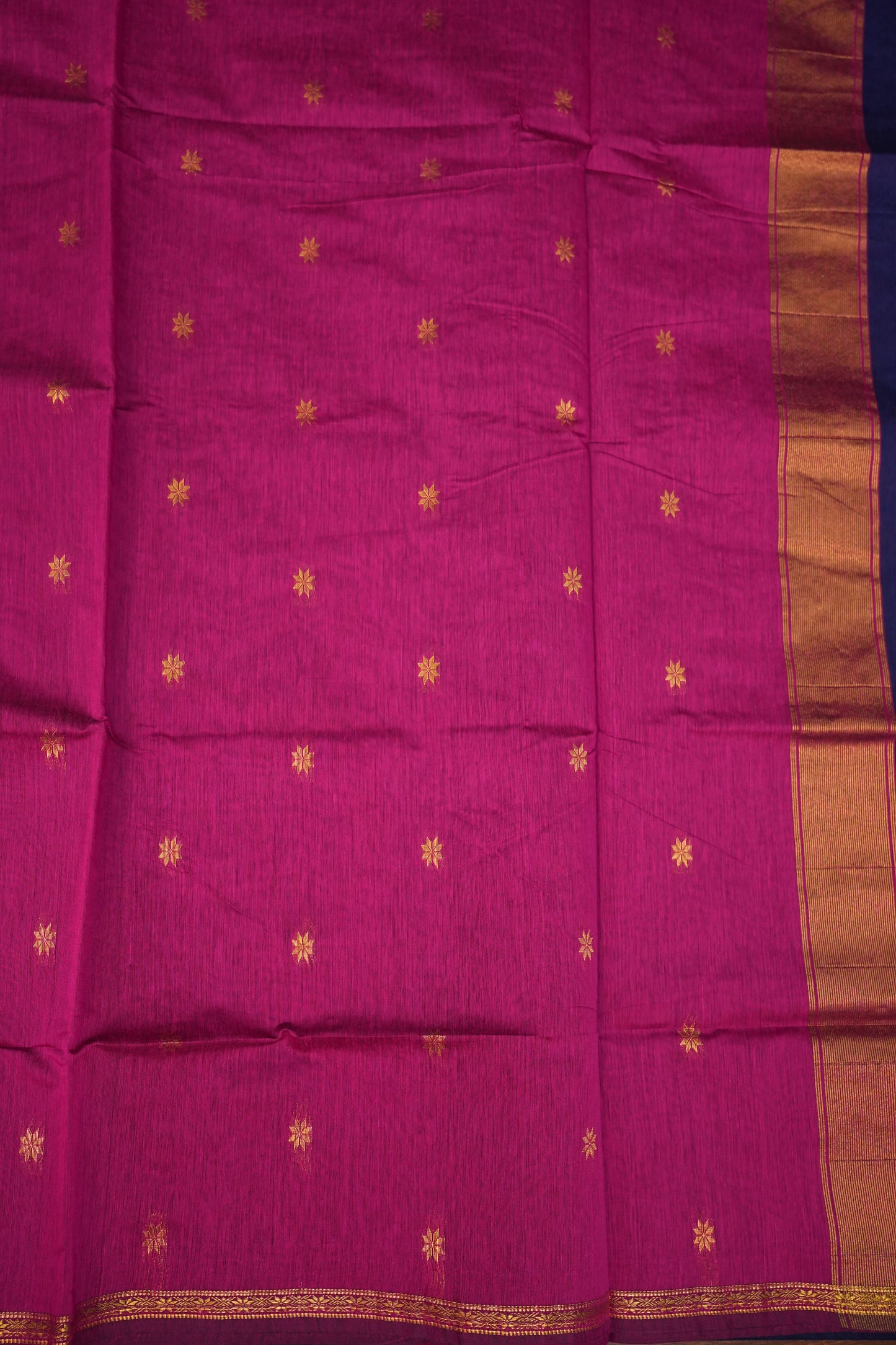 Semi Maheshwari Silk Cotton Saree – Navy Blue & Rani Pink with Zari Buttas