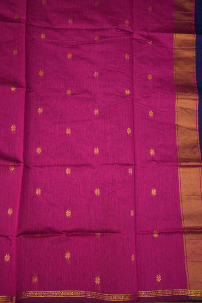 Semi Maheshwari Silk Cotton Saree – Navy Blue & Rani Pink with Zari Buttas