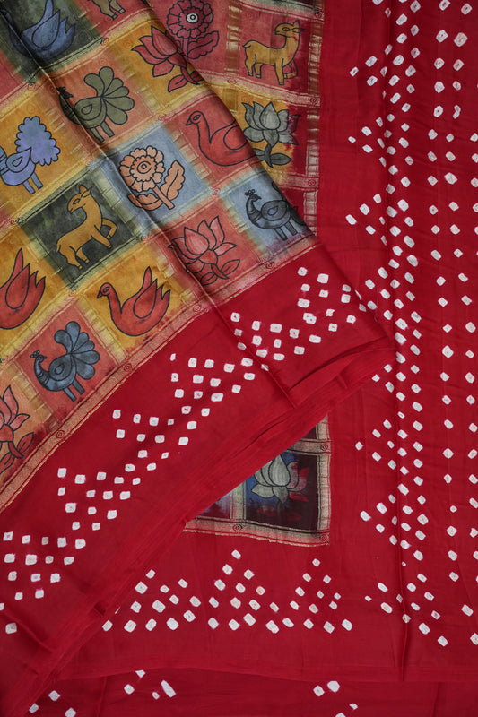 Subarnam's Exclusive Statement Saree – Pure Modal Gajji Silk Bandhani Kalamkari Saree