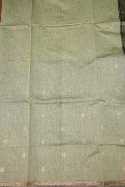 Semi Maheshwari Silk Cotton Saree – Sage Green & Bottle Green with Zari Buttas