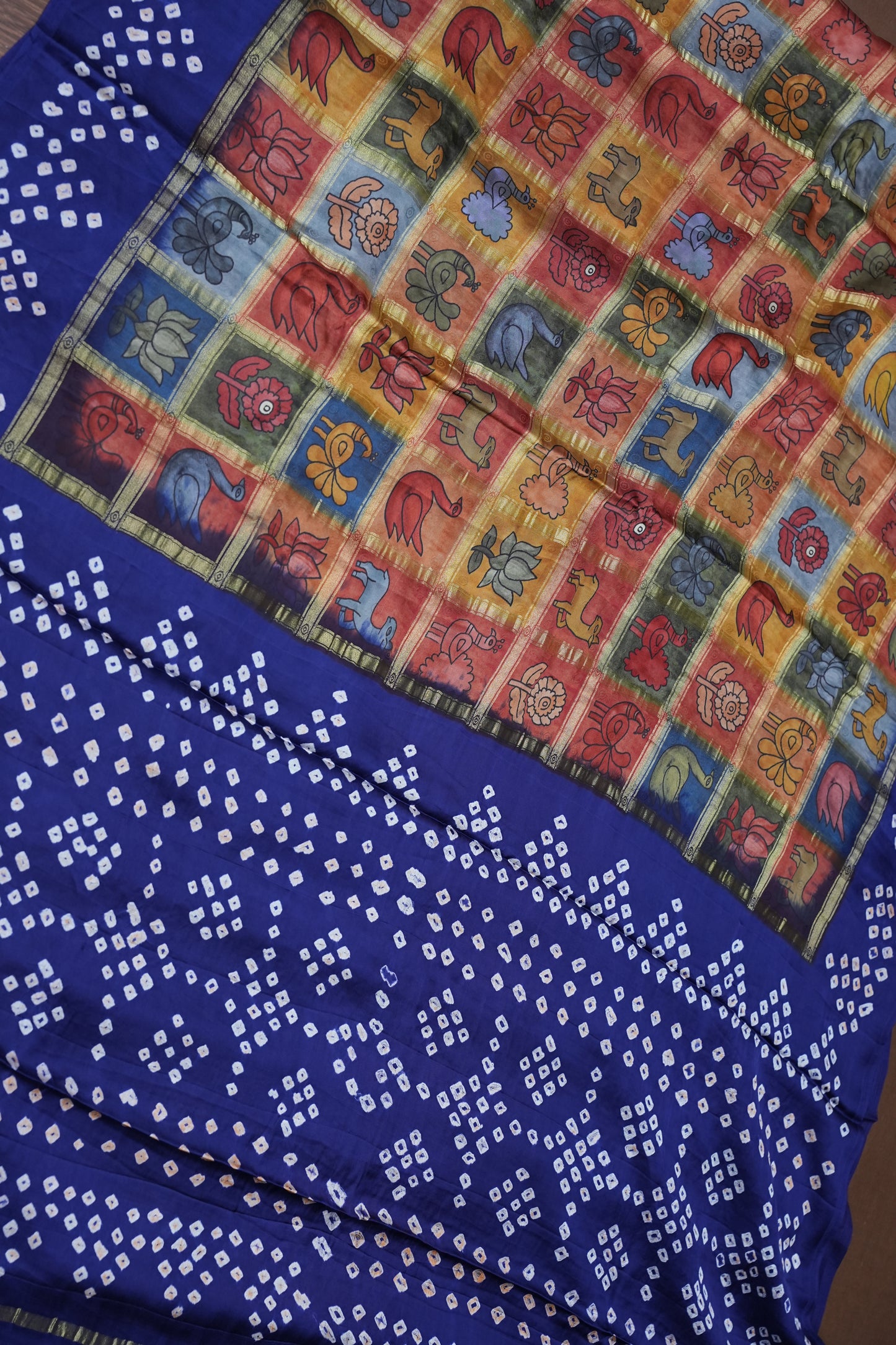 Subarnam's Exclusive Statement Saree – Pure Modal Silk Bandhani Kalamkari Saree