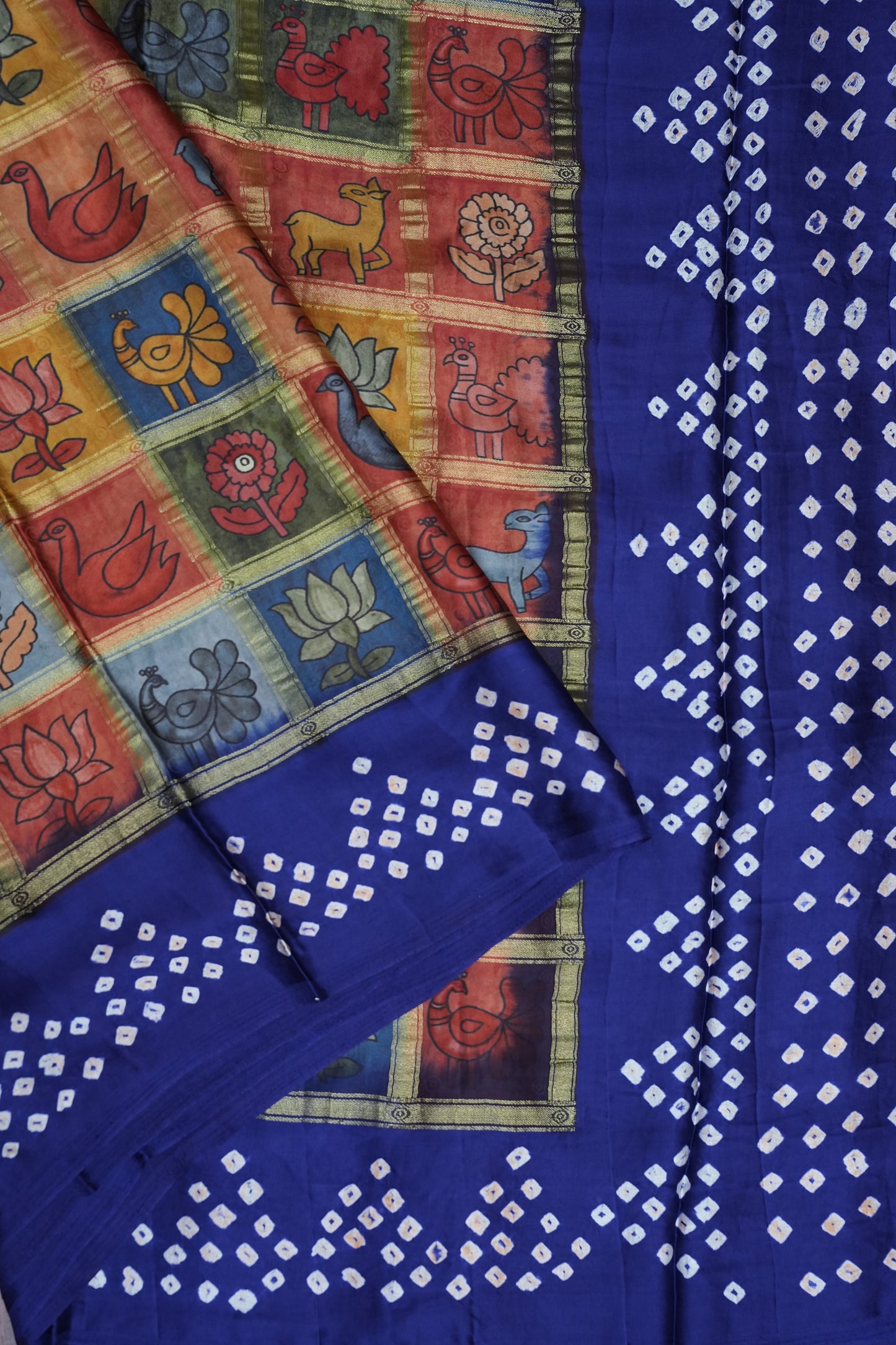 Subarnam's Exclusive Statement Saree – Pure Modal Silk Bandhani Kalamkari Saree