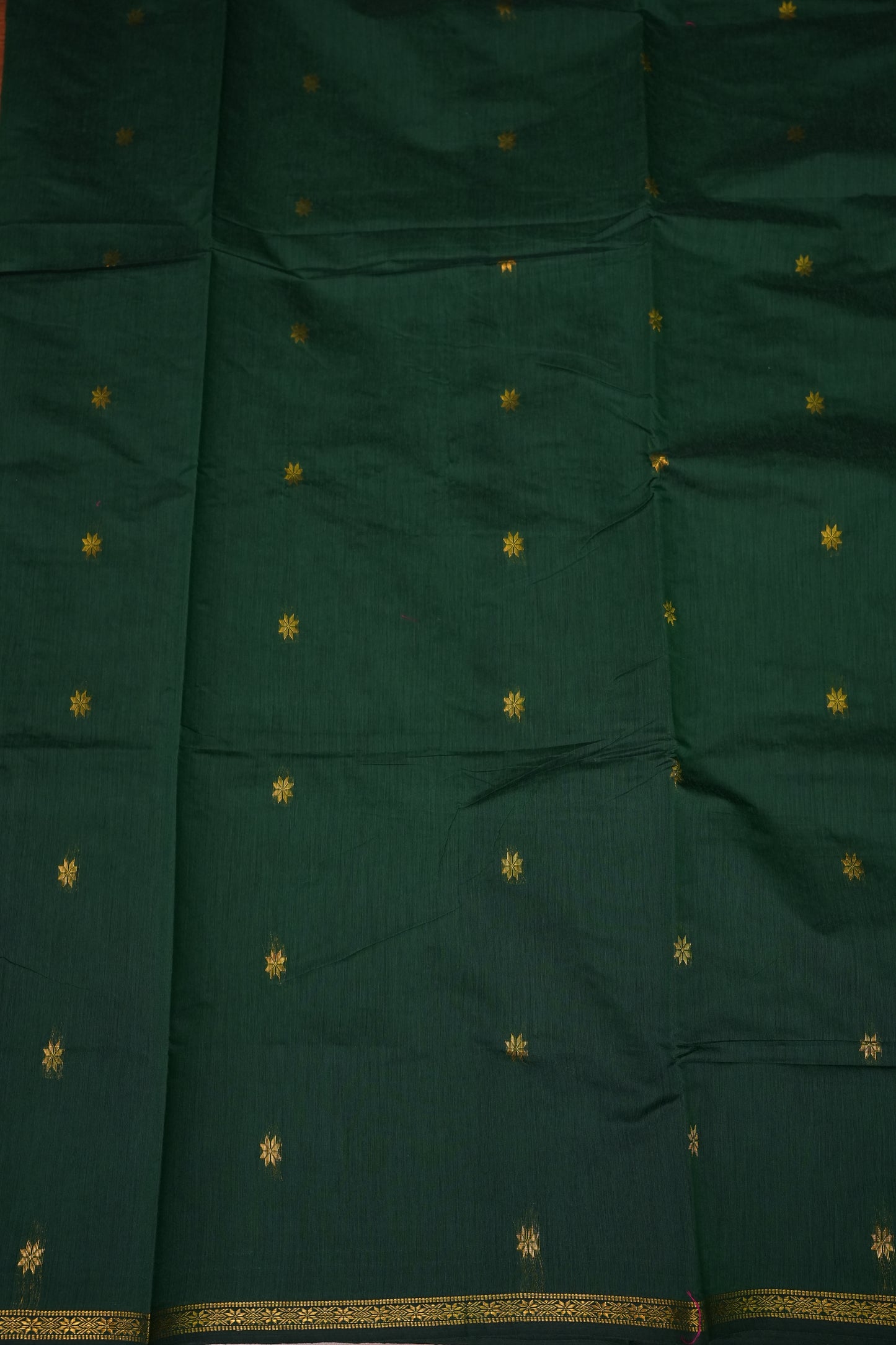 Semi Maheshwari Silk Cotton Saree – Bottle Green & Magenta with Zari Buttas