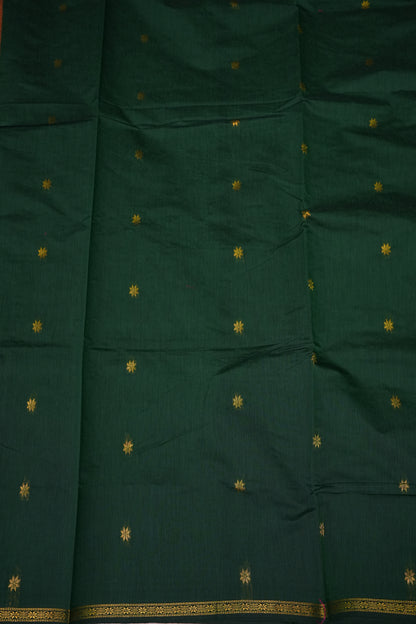 Semi Maheshwari Silk Cotton Saree – Bottle Green & Magenta with Zari Buttas