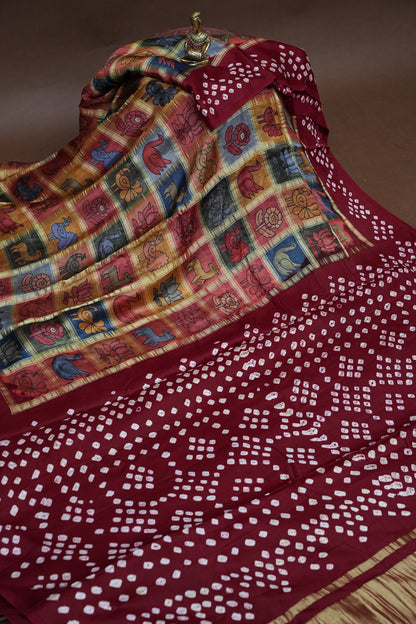 Subarnam's Exclusive Statement Saree – Pure Modal Silk Bandhani Kalamkari Saree