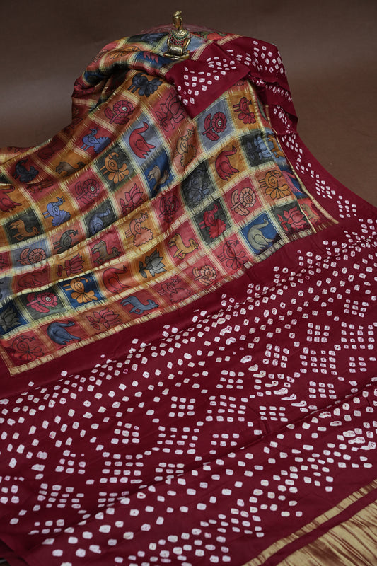 Subarnam's Exclusive Statement Saree – Pure Modal Silk Bandhani Kalamkari Saree