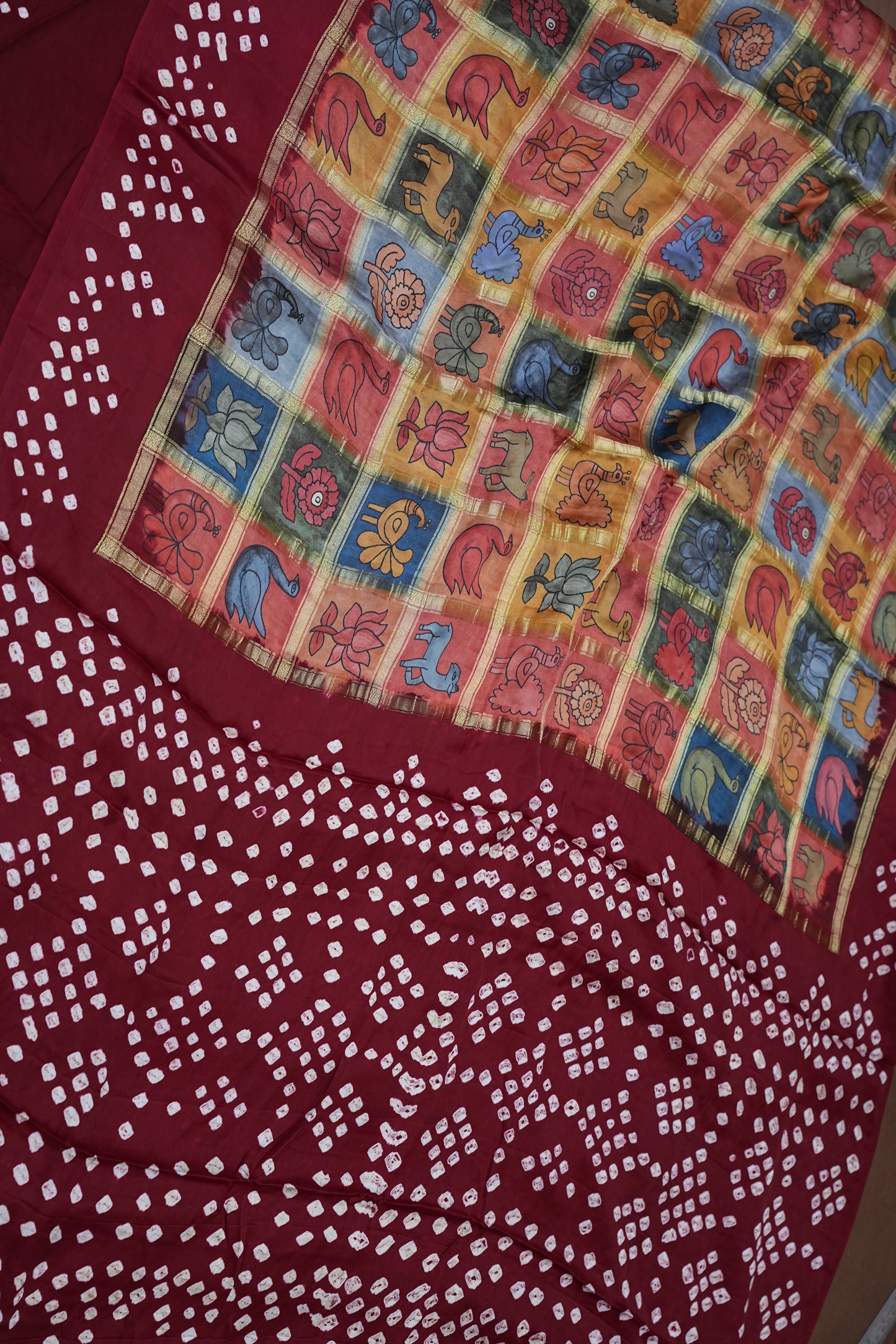 Subarnam's Exclusive Statement Saree – Pure Modal Silk Bandhani Kalamkari Saree