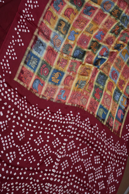 Subarnam's Exclusive Statement Saree – Pure Modal Silk Bandhani Kalamkari Saree