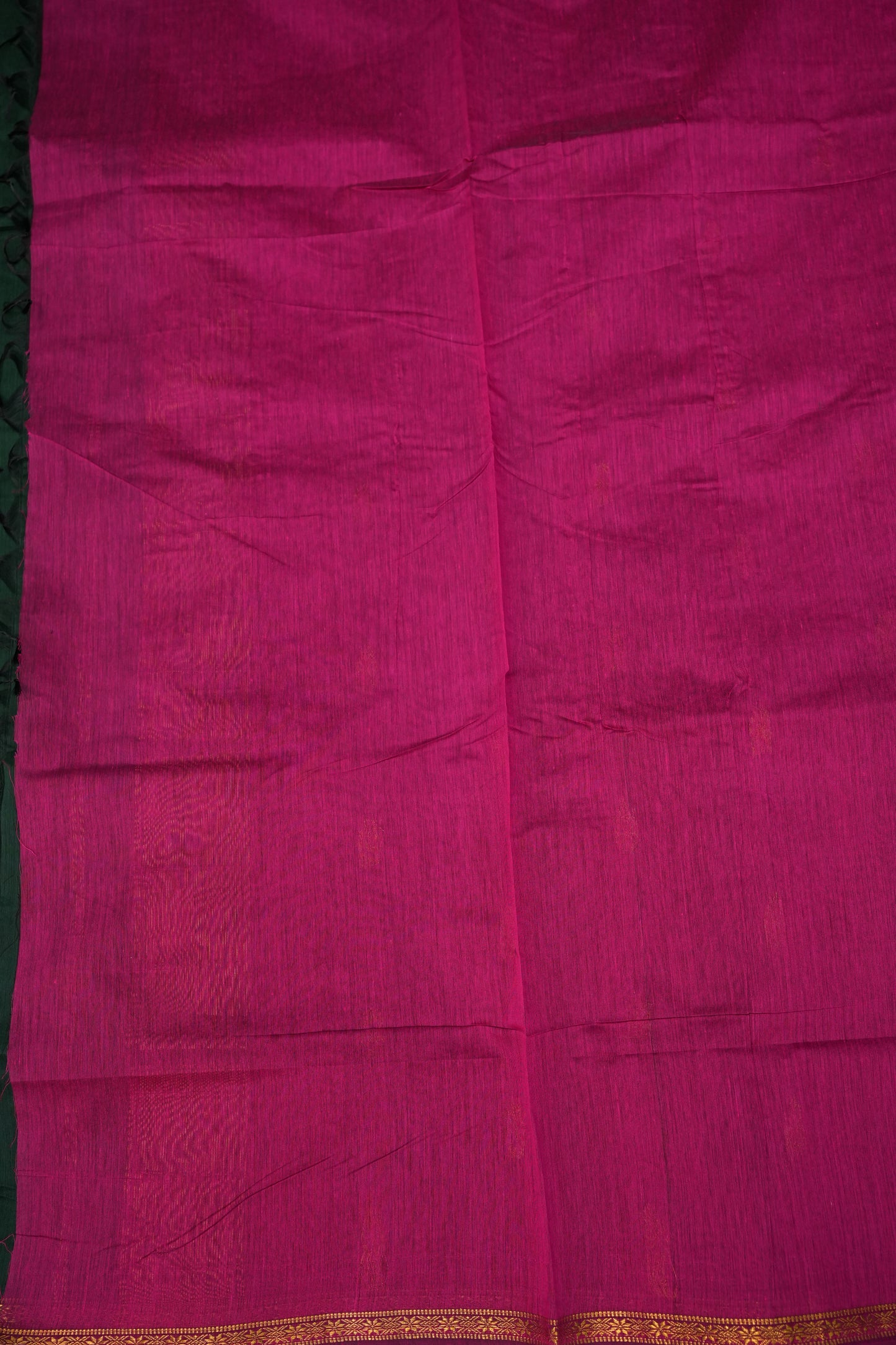 Semi Maheshwari Silk Cotton Saree – Bottle Green & Magenta with Zari Buttas