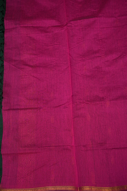 Semi Maheshwari Silk Cotton Saree – Bottle Green & Magenta with Zari Buttas