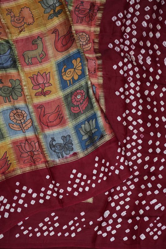Subarnam's Exclusive Statement Saree – Pure Modal Gajji Silk Bandhani Kalamkari Saree