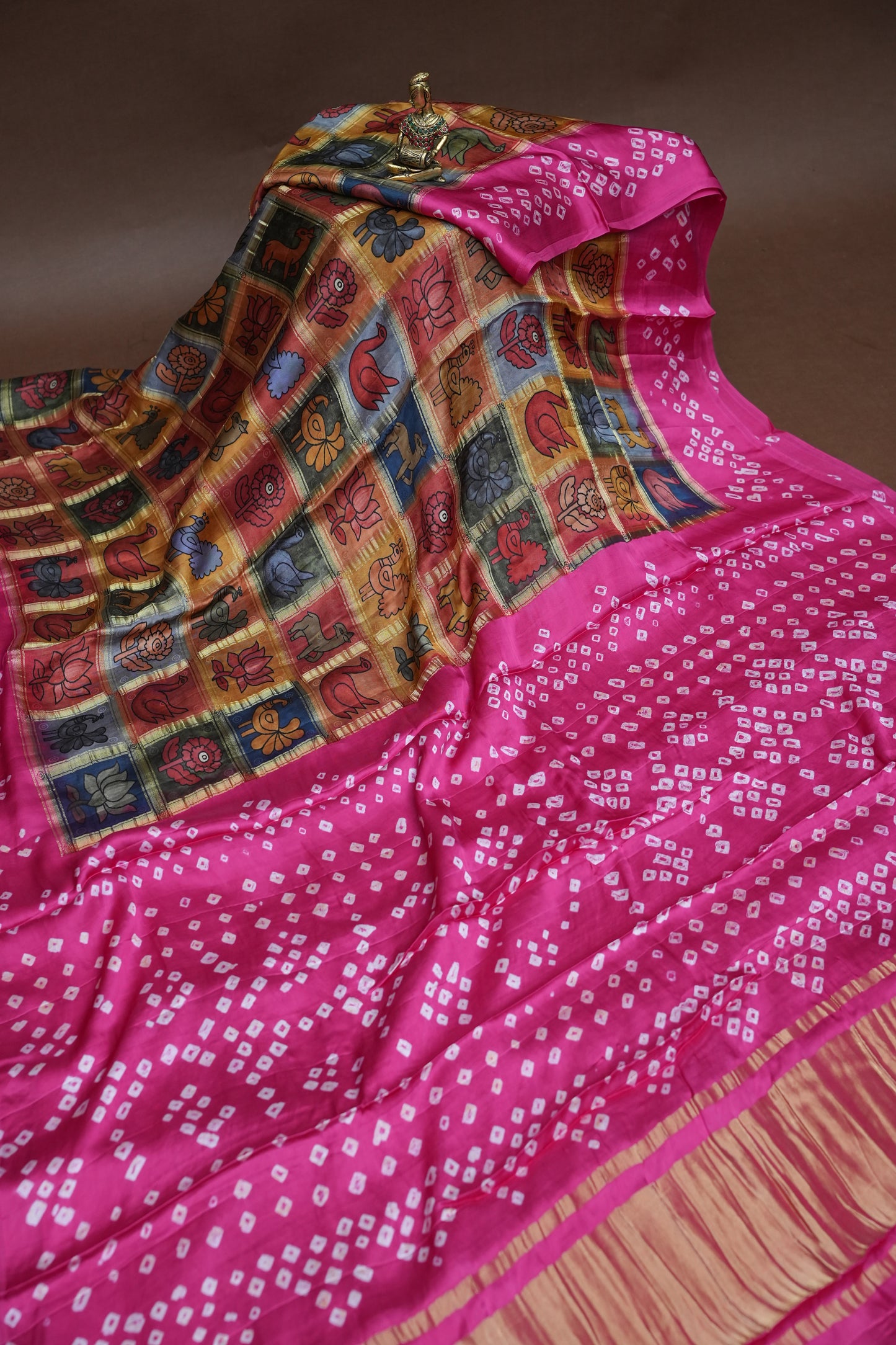 Subarnam's Exclusive Statement Saree – Pure Modal Silk Bandhani Kalamkari Saree