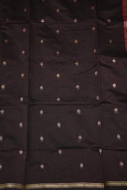 Semi Maheshwari Silk Cotton Saree – Black & Red with Zari Buttas