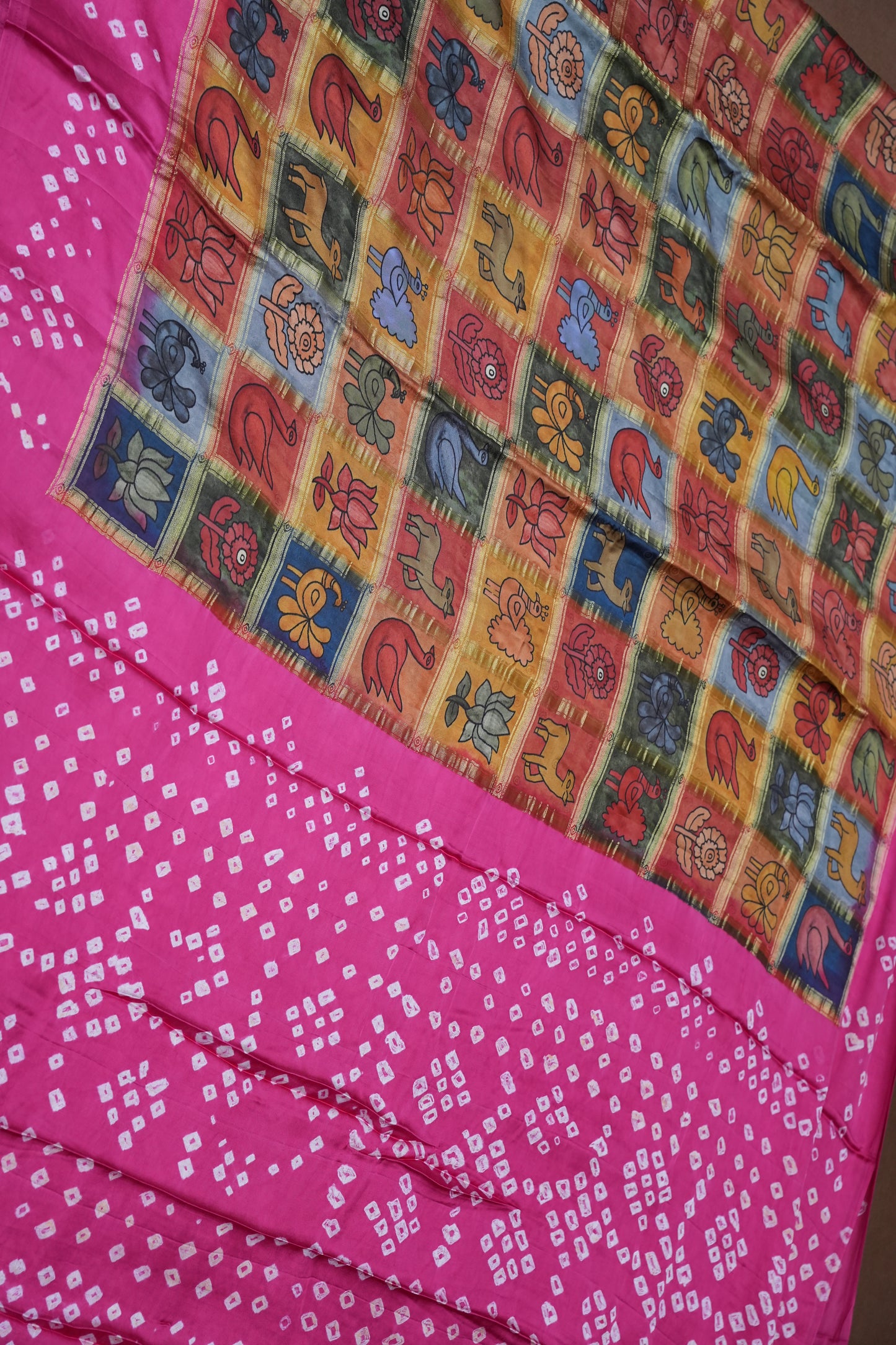 Subarnam's Exclusive Statement Saree – Pure Modal Silk Bandhani Kalamkari Saree