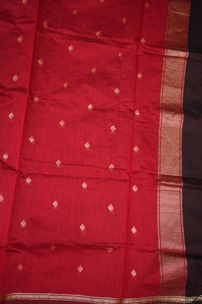 Semi Maheshwari Silk Cotton Saree – Black & Red with Zari Buttas