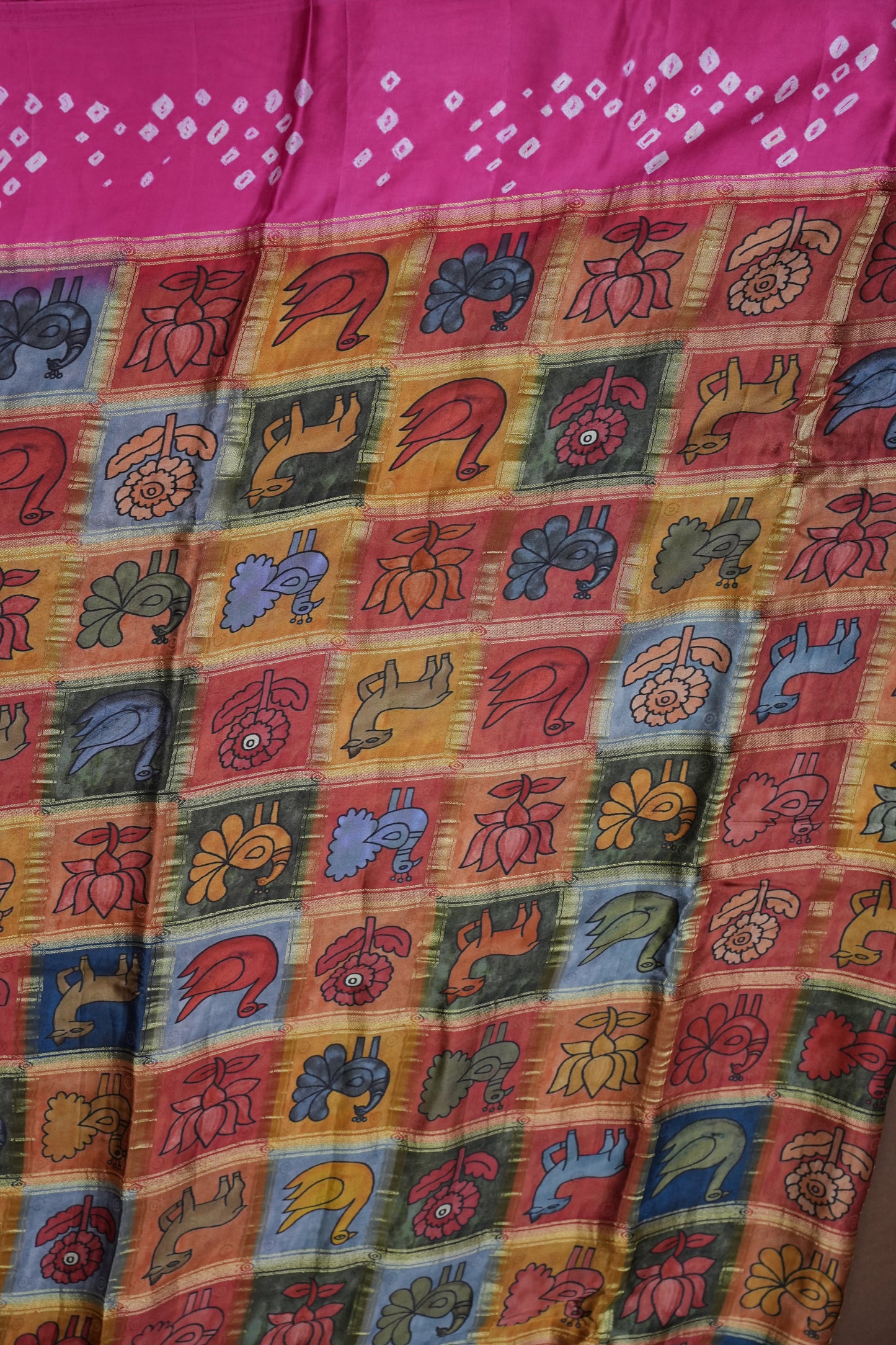 Subarnam's Exclusive Statement Saree – Pure Modal Silk Bandhani Kalamkari Saree