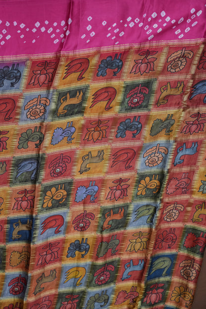 Subarnam's Exclusive Statement Saree – Pure Modal Silk Bandhani Kalamkari Saree