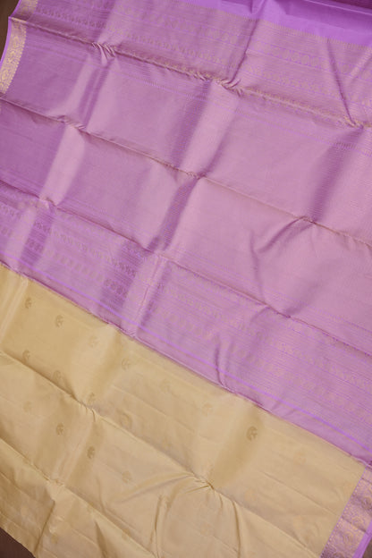 Beige & Lilac Pure Kanchipuram Silk Saree|Silk Mark Certified