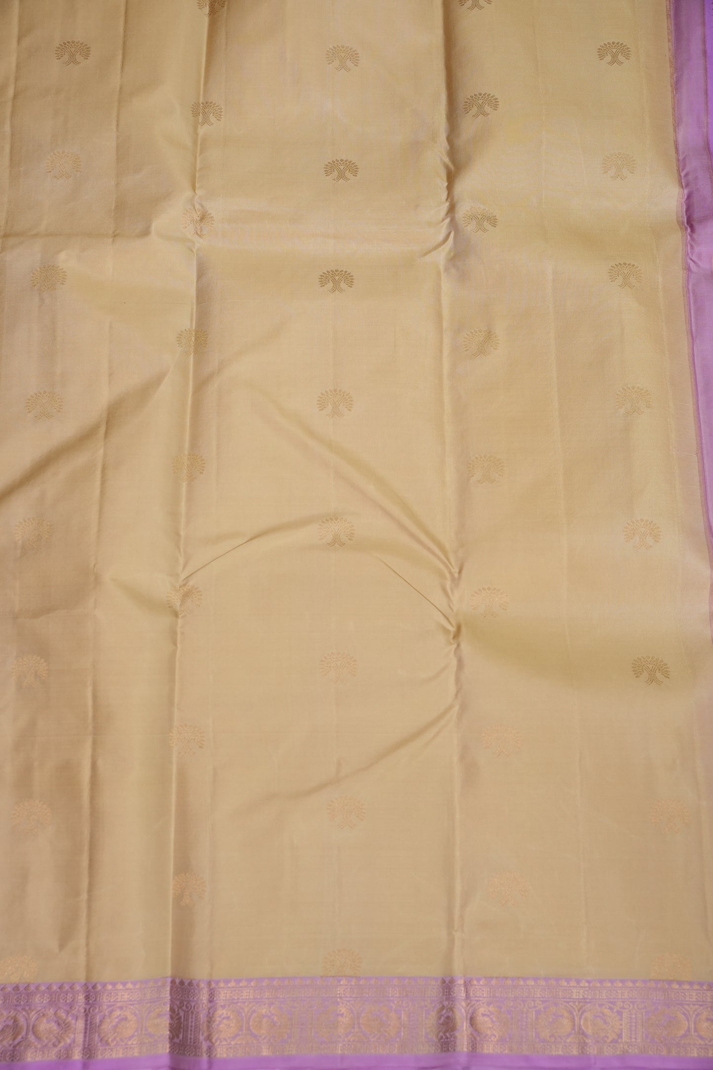 Beige & Lilac Pure Kanchipuram Silk Saree|Silk Mark Certified