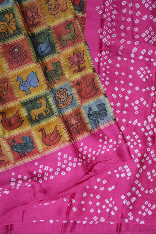 Subarnam's Exclusive Statement Saree – Pure Modal Gajji Silk Bandhani Kalamkari Saree