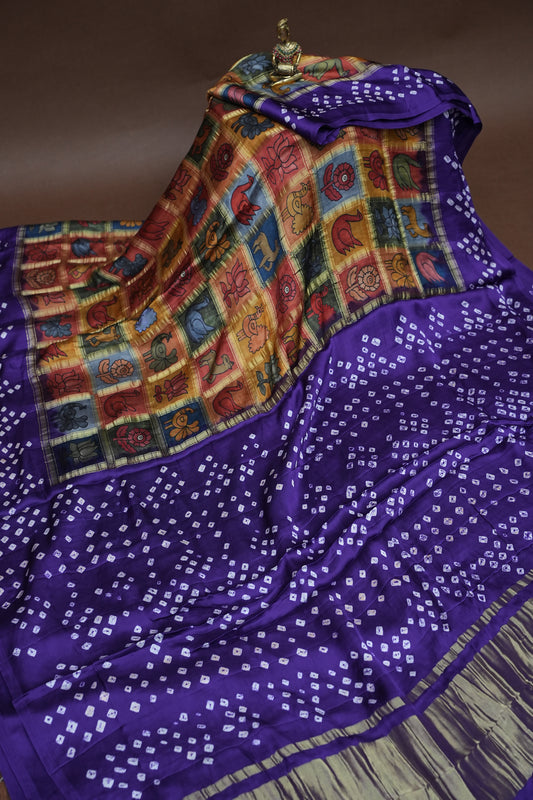 Subarnam's Exclusive Statement Saree – Pure Modal Silk Bandhani Kalamkari Saree