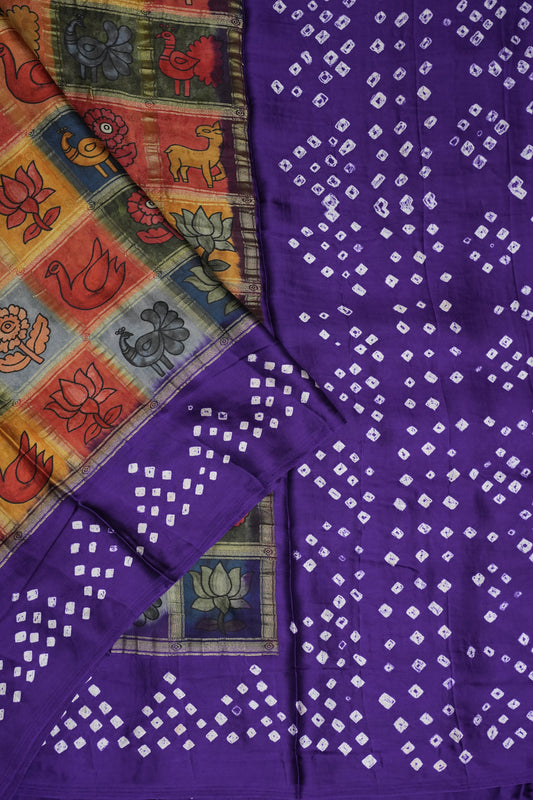 Subarnam's Exclusive Statement Saree – Pure Modal Gajji Silk Bandhani Kalamkari Saree