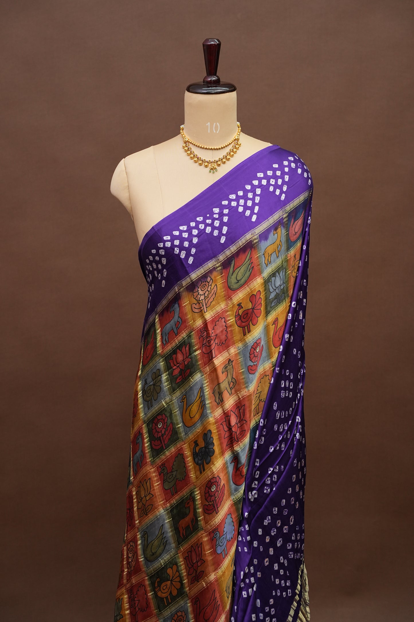 Subarnam's Exclusive Statement Saree – Pure Modal Silk Bandhani Kalamkari Saree