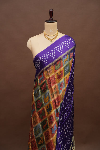 Subarnam's Exclusive Statement Saree – Pure Modal Silk Bandhani Kalamkari Saree