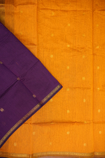 Semi Maheshwari Silk Cotton Saree – Purple & Mustard Yellow with Zari Buttas