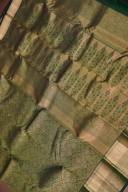 Bottle Green Brocade Pure Kanchipuram Silk Saree|Silk Mark Certified