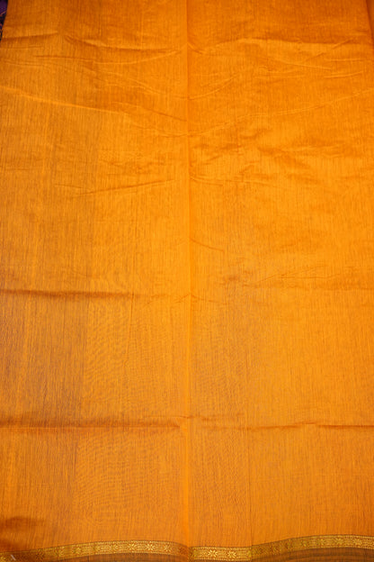 Semi Maheshwari Silk Cotton Saree – Purple & Mustard Yellow with Zari Buttas