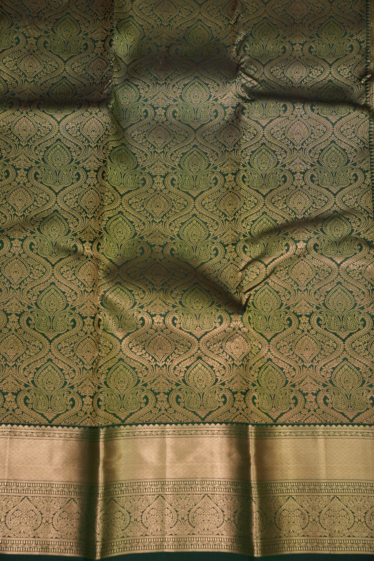 Bottle Green Brocade Pure Kanchipuram Silk Saree|Silk Mark Certified