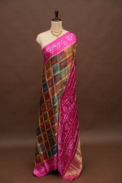 Subarnam's Exclusive Statement Saree – Pure Modal Silk Bandhani Kalamkari Saree