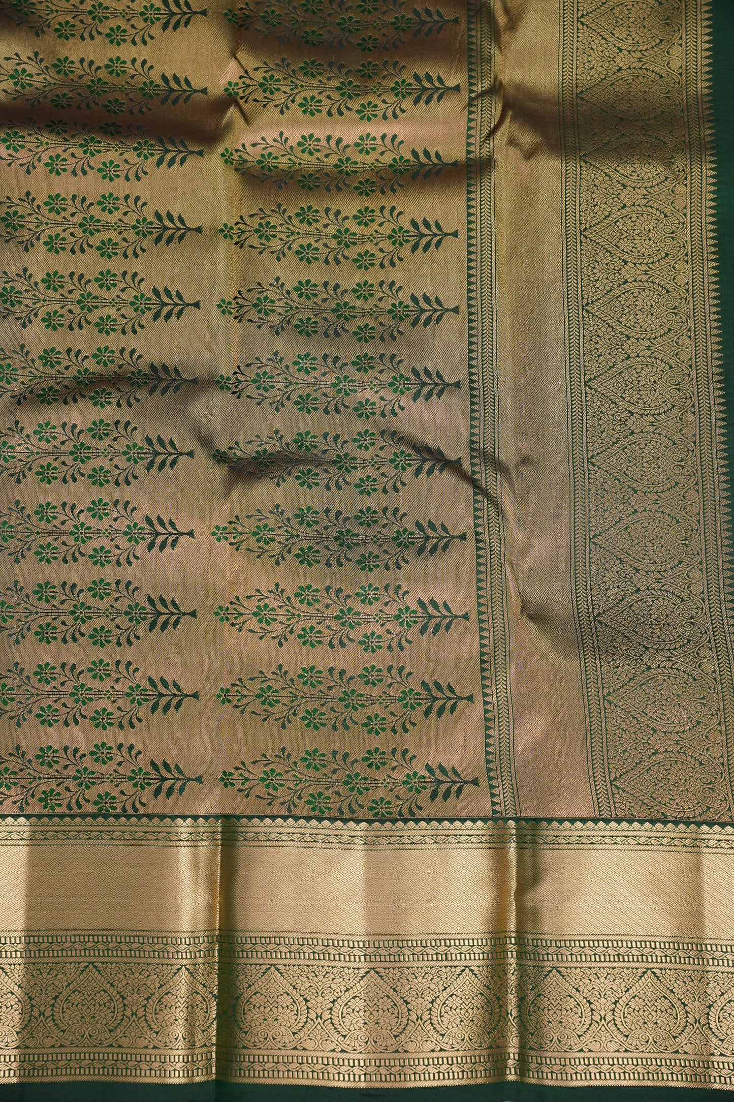 Bottle Green Brocade Pure Kanchipuram Silk Saree|Silk Mark Certified