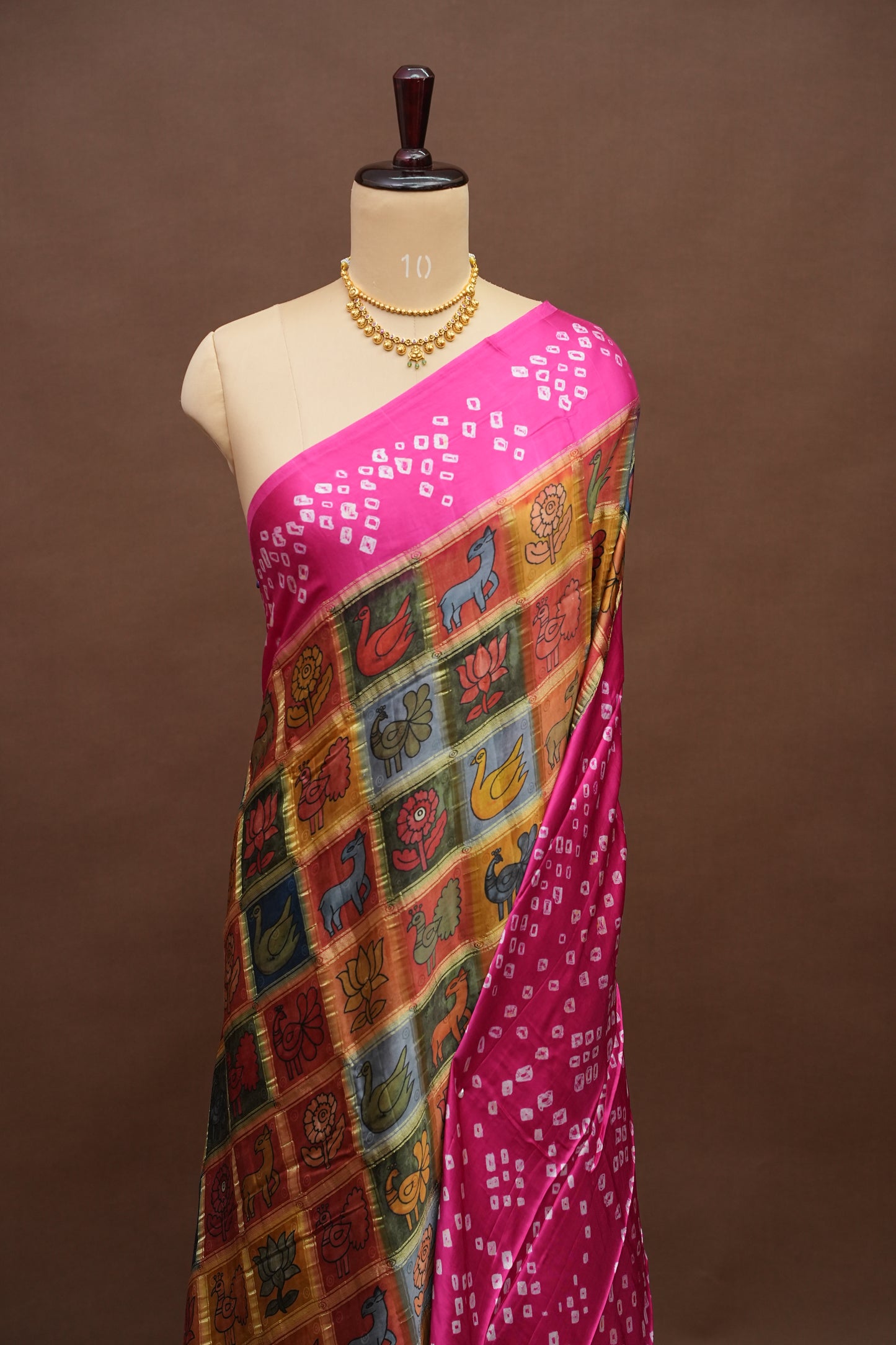 Subarnam's Exclusive Statement Saree – Pure Modal Silk Bandhani Kalamkari Saree