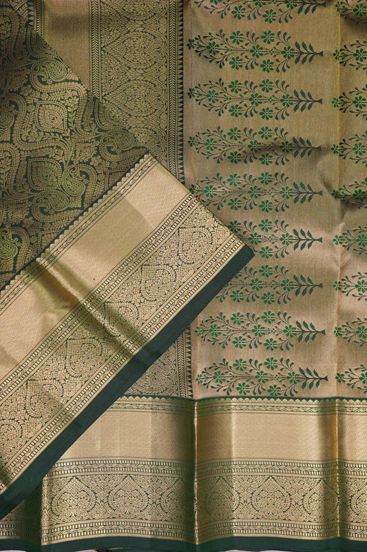 Bottle Green Brocade Pure Kanchipuram Silk Saree|Silk Mark Certified