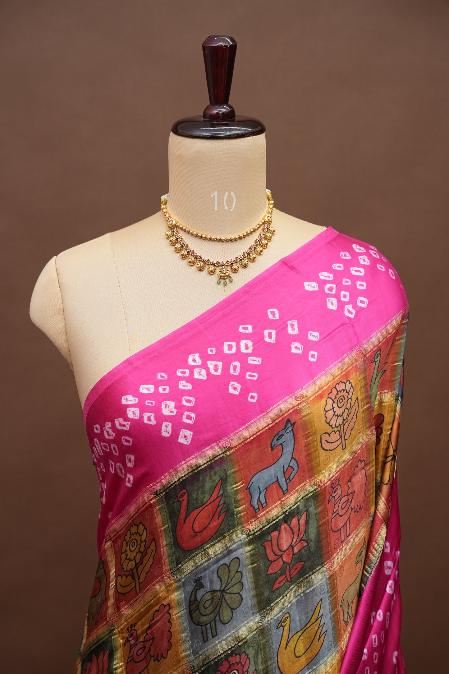 Subarnam's Exclusive Statement Saree – Pure Modal Silk Bandhani Kalamkari Saree