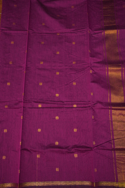 Semi Maheshwari Silk Cotton Saree  – Magenta Purple with Zari Buttas