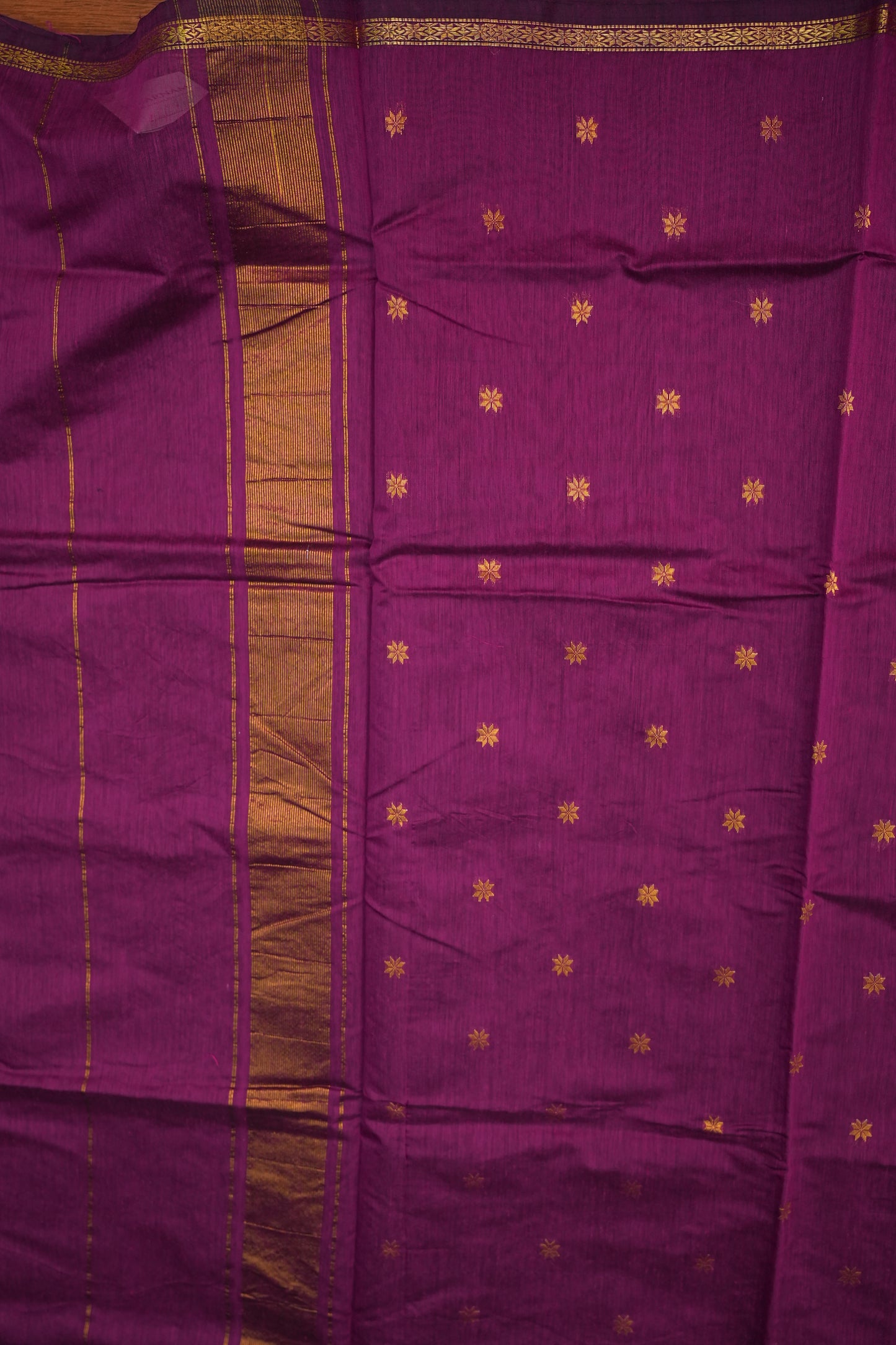 Semi Maheshwari Silk Cotton Saree  – Magenta Purple with Zari Buttas