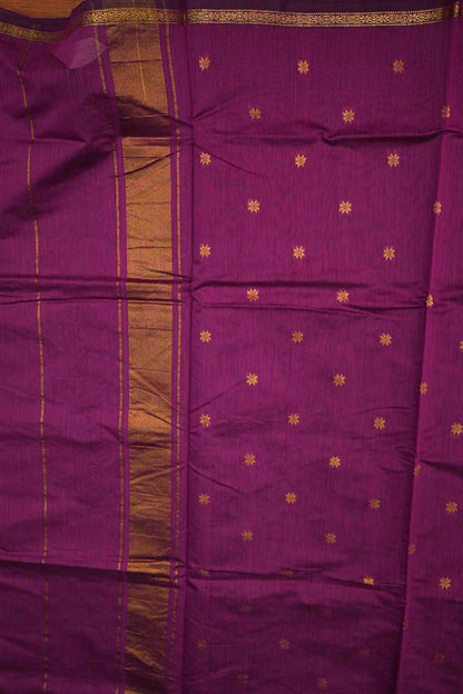 Semi Maheshwari Silk Cotton Saree  – Magenta Purple with Zari Buttas